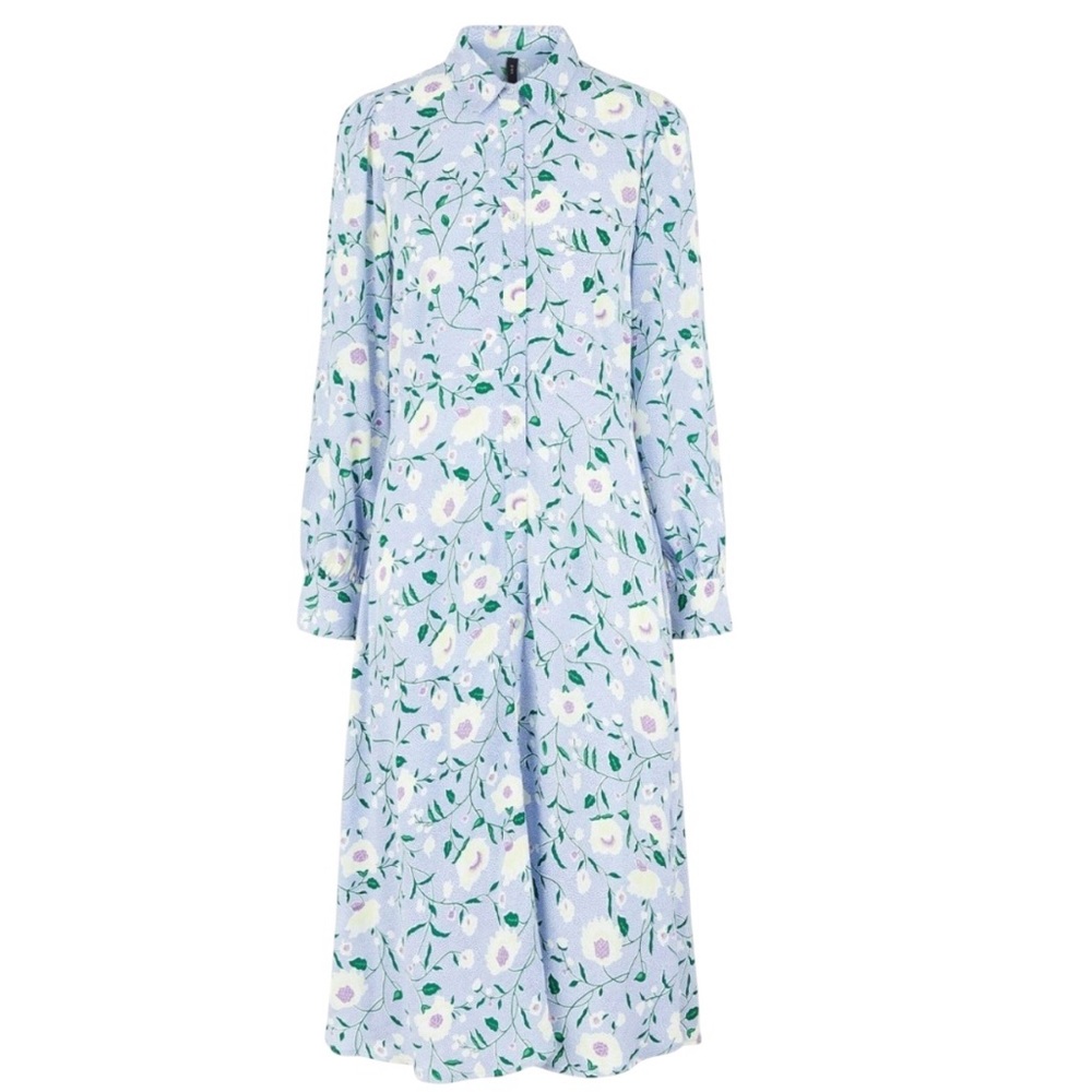 YAS Janey midi long sleeve button down shirt dress size XS like new condition